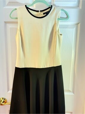 Ralph Lauren Black and Cream Sleeveless Midi Fit-and-Flare Dress